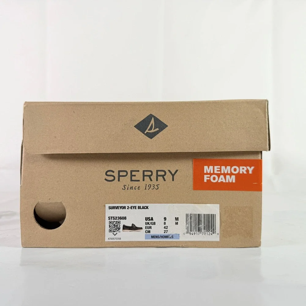 Sperry Surveyor 2-Eye Black Men Boat Shoe Size 9 New